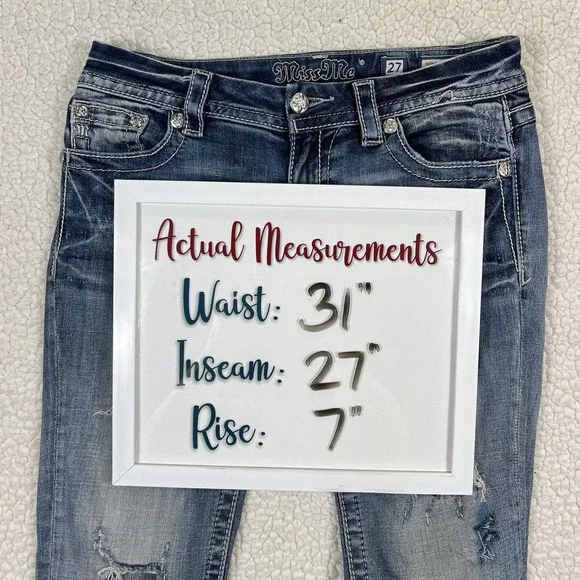 Miss Me Jeans Women's Size 27 (Actual 31x27) Blue Signature Crop Embellished - Picture 13 of 14